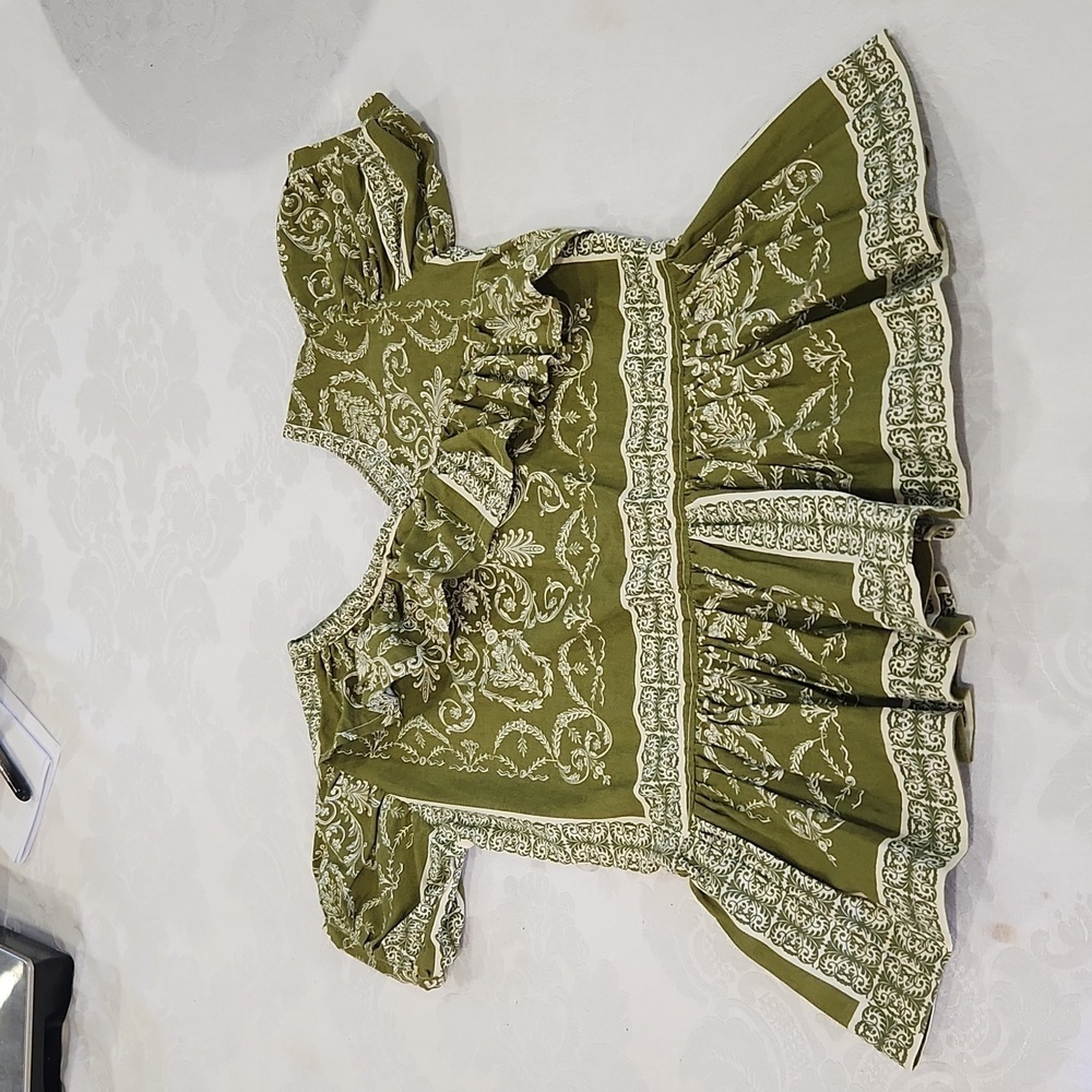Handmade Blouse, child medium, green, cotton,NEW